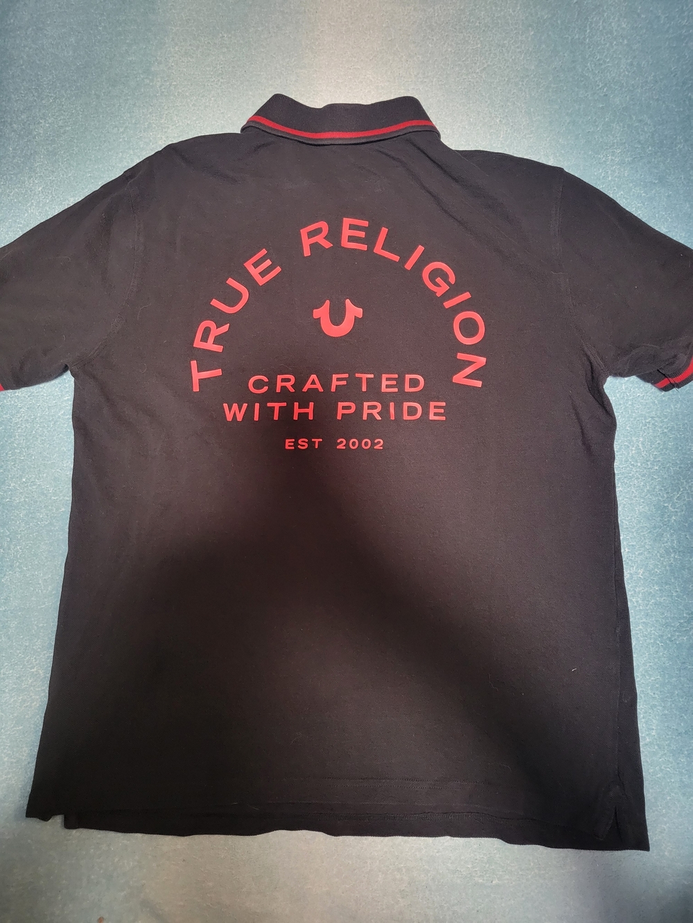 True Religion Black Polo with Red Logo and Trim